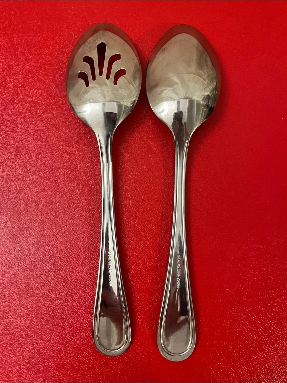 Stainless Steel Serving Spoon and Slotted Serving Spoon - 9”L